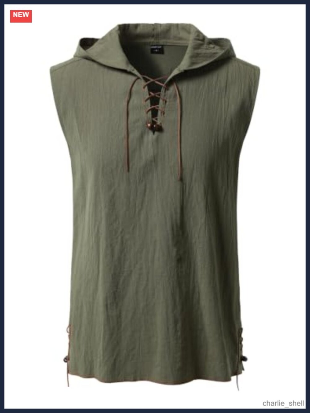 Mens Renaissance Pirate Hooded Costume Sleeveless Lace Up Top